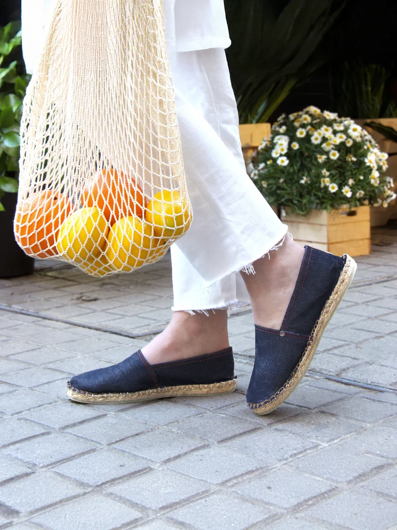 Espadrilles toile jean en chanvre bleu