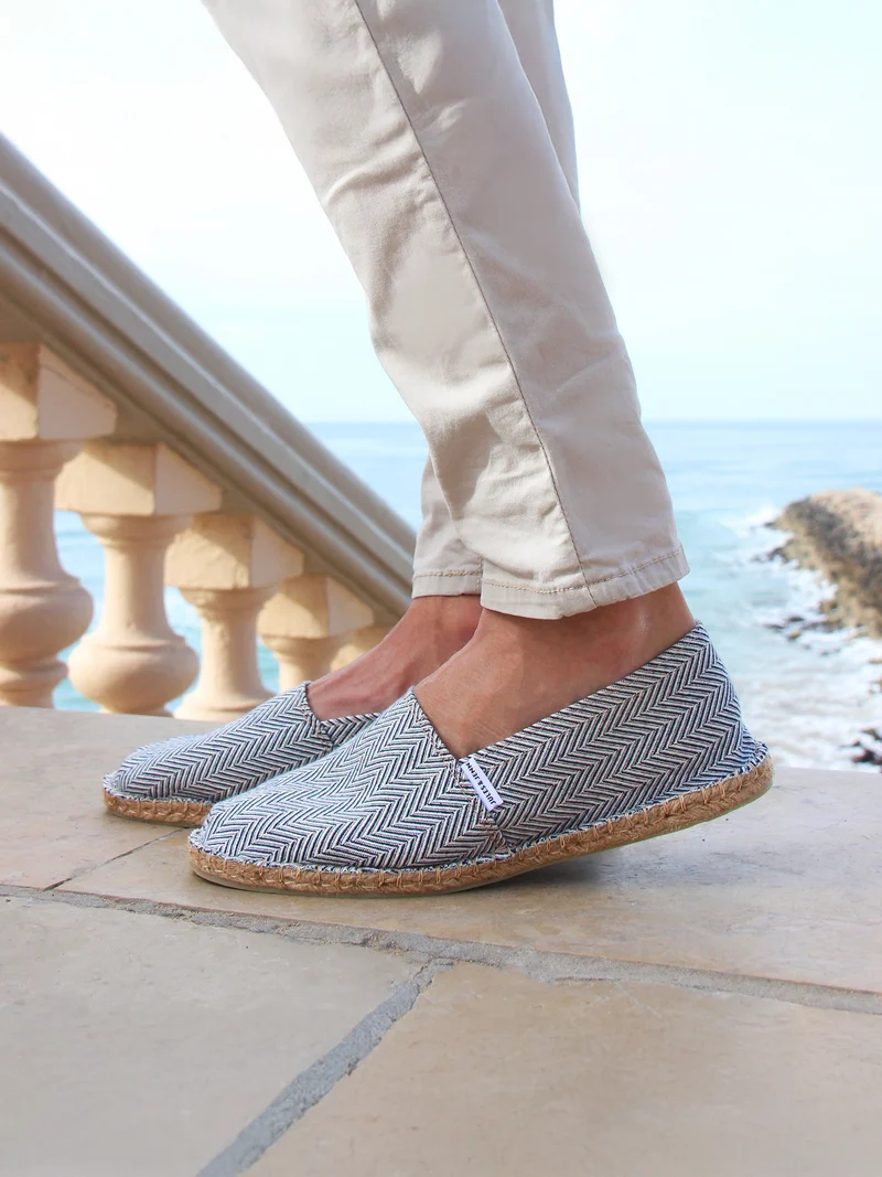 Espadrilles coton upcyclé blanc bleu