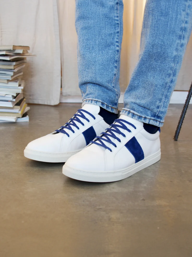 Baskets Made in France cuir bleu