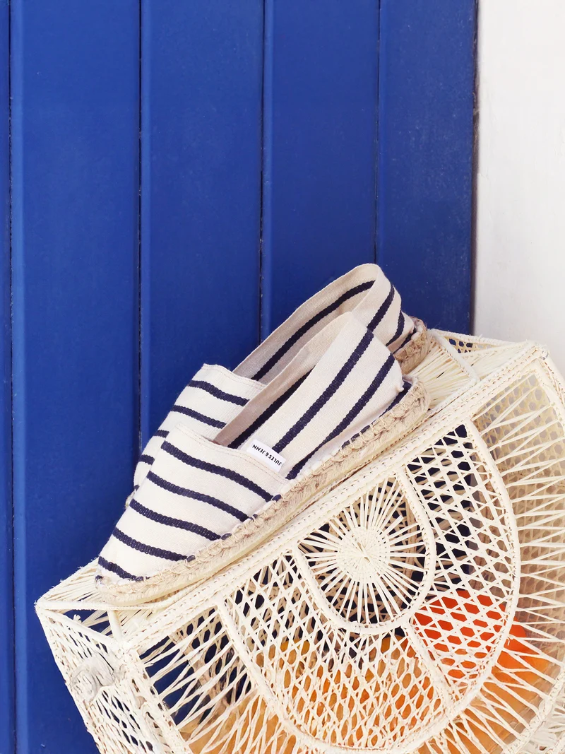 Espadrilles toile coton blanc bleu