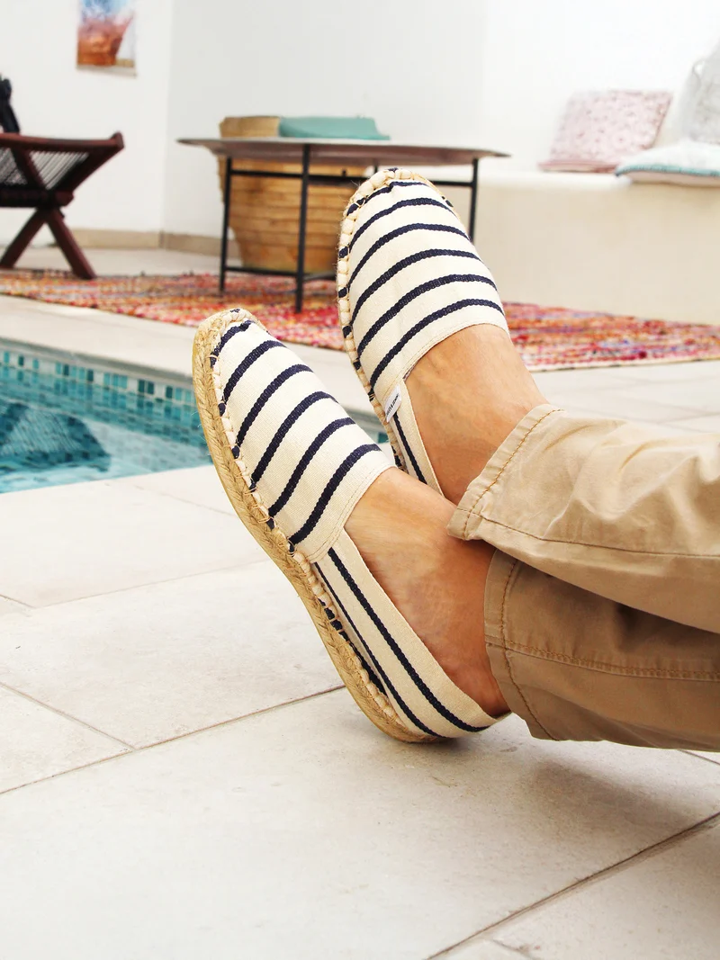 Espadrilles toile coton blanc bleu