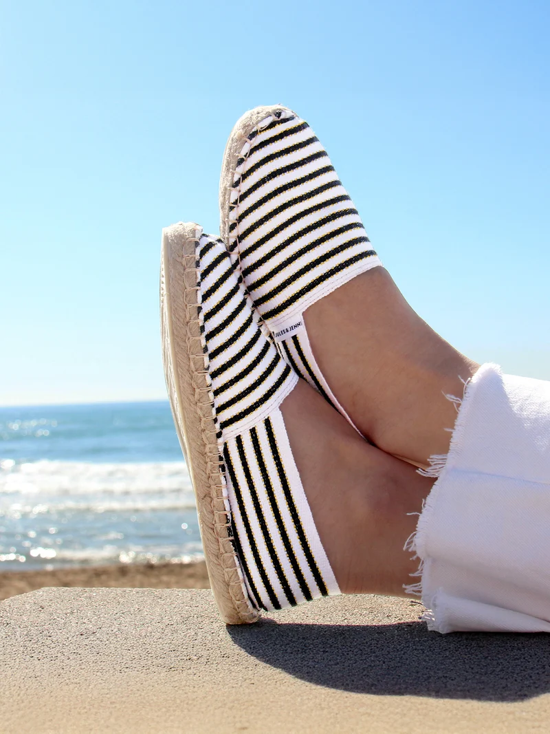 Espadrilles toile coton noir doré