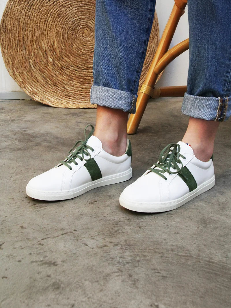 Baskets Made in France cuir kaki