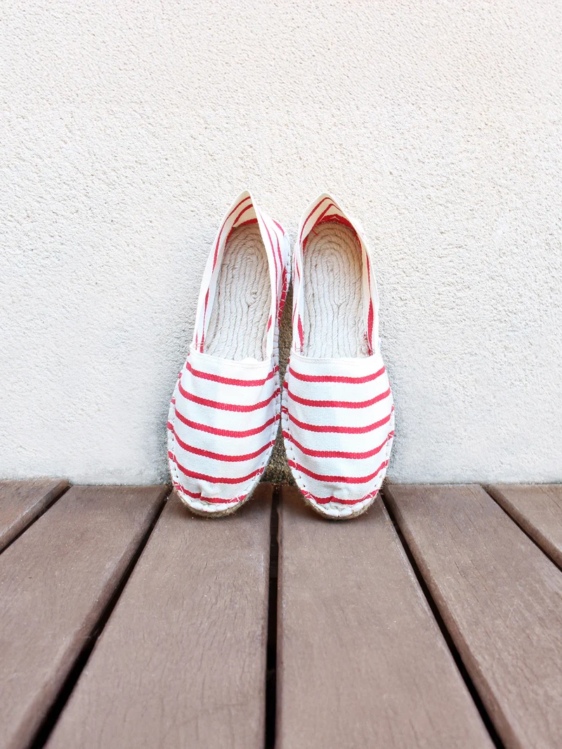 Espadrilles toile coton blanc rouge