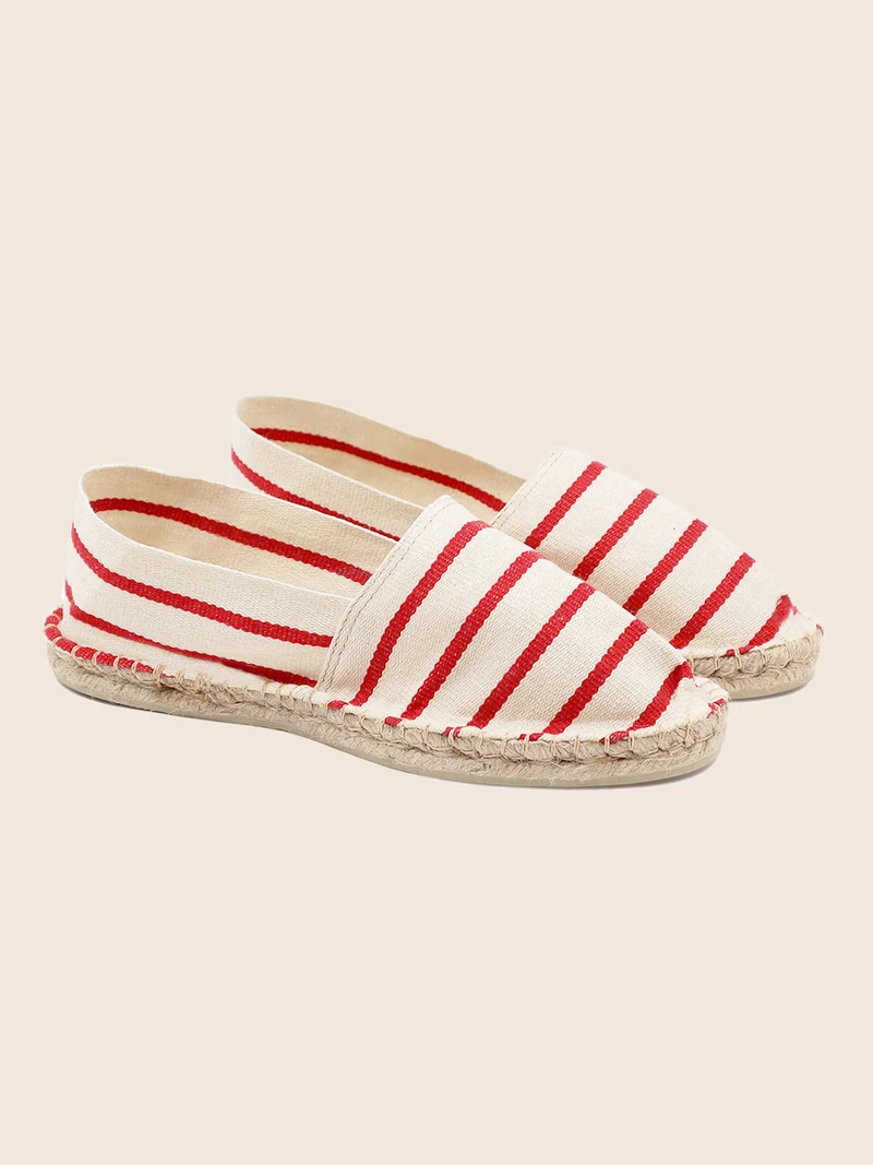 Espadrilles toile coton blanc rouge
