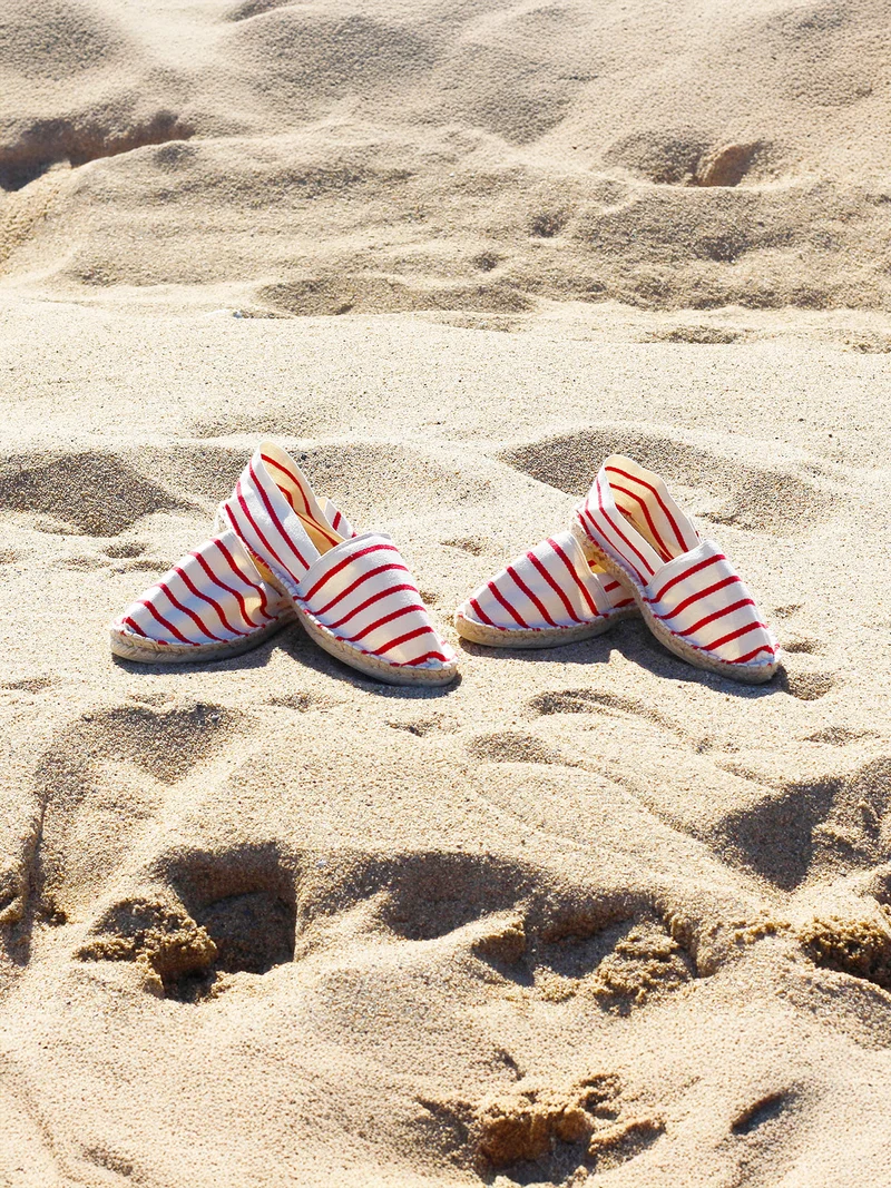 Espadrilles toile coton blanc rouge