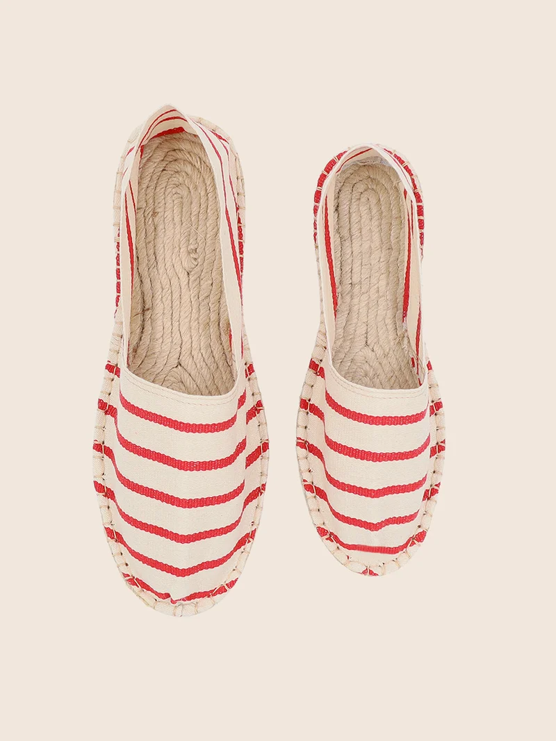 Espadrilles toile coton blanc rouge