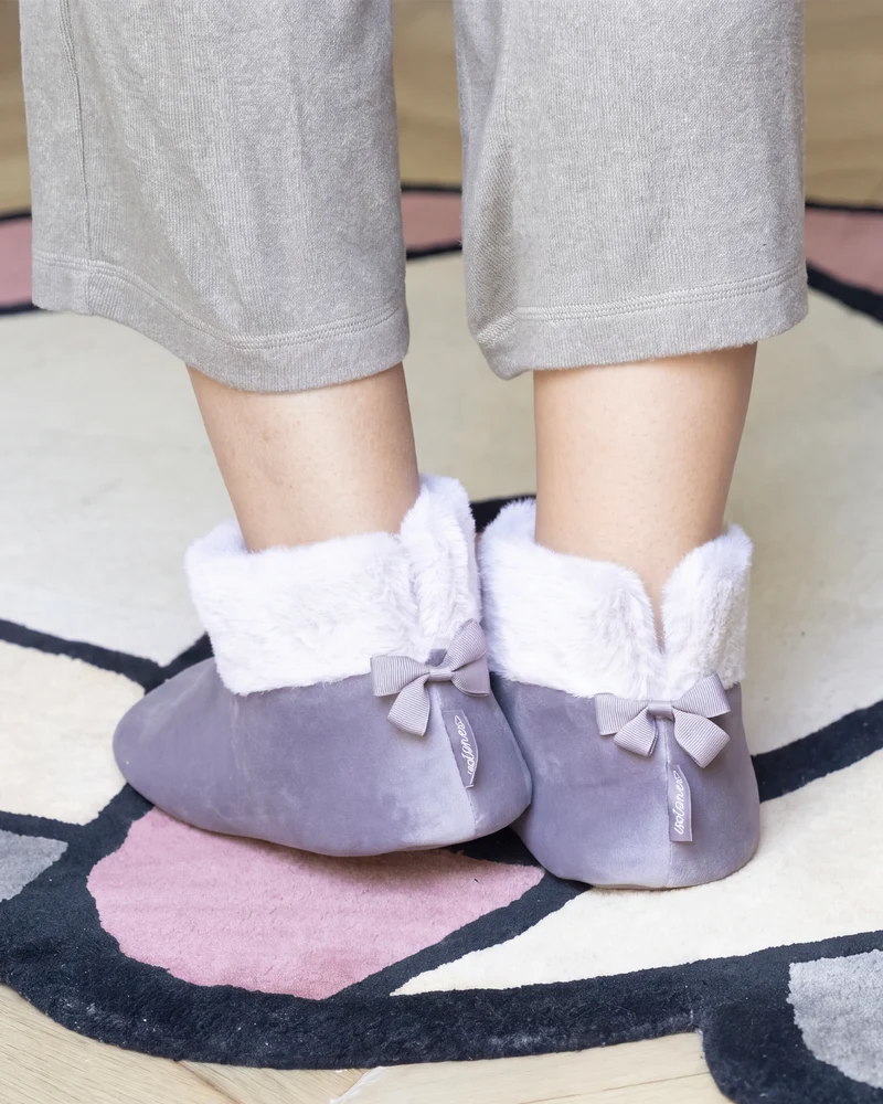 Chaussons Bottillons Femme microvelours Taupe