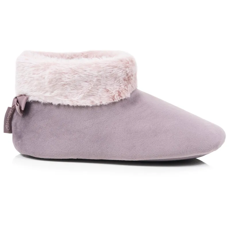 Chaussons Bottillons Femme microvelours Taupe