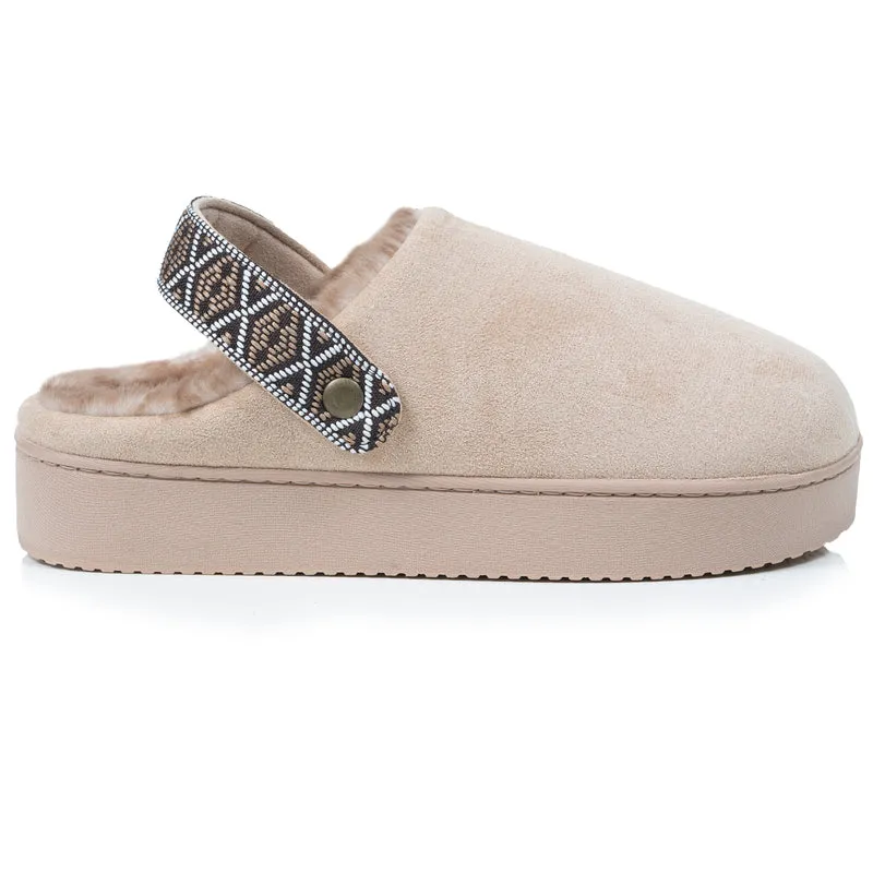 Chaussons Mules plateforme Femme Beige