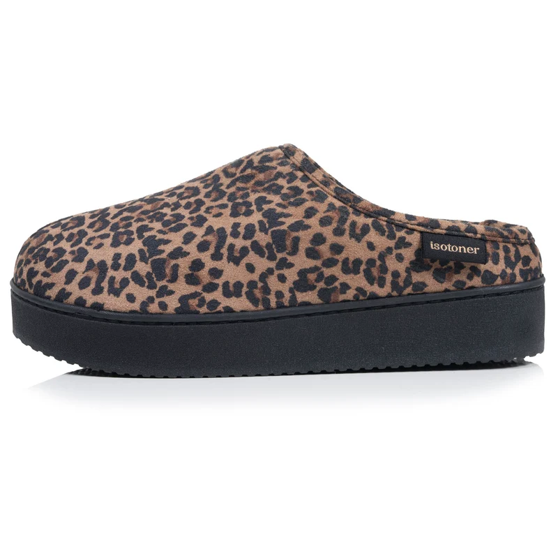 Chaussons Mules plateforme Femme Léopard foncé