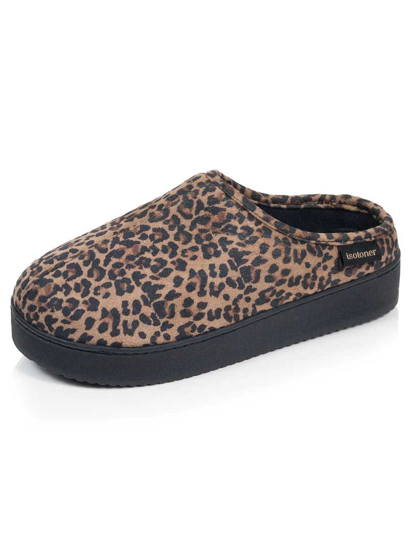 Chaussons Mules plateforme Femme Léopard foncé