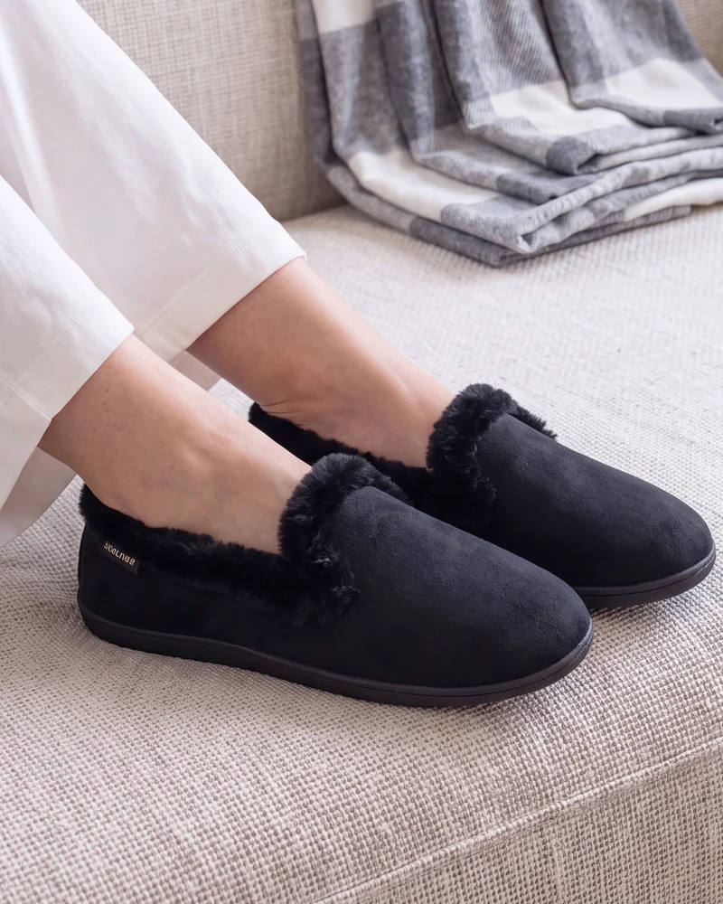 Chaussons Charentaises Femme Velours Noir