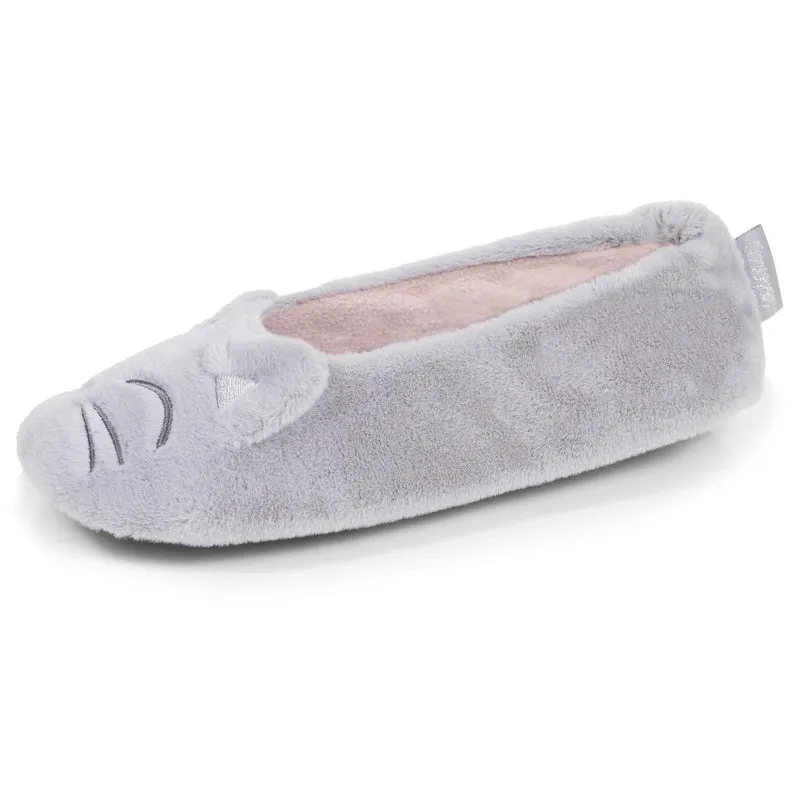 Chaussons Ballerines Femme 3D fourrure Gris