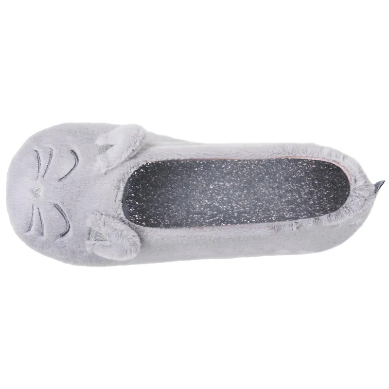 Chaussons Ballerines Femme 3D fourrure Gris