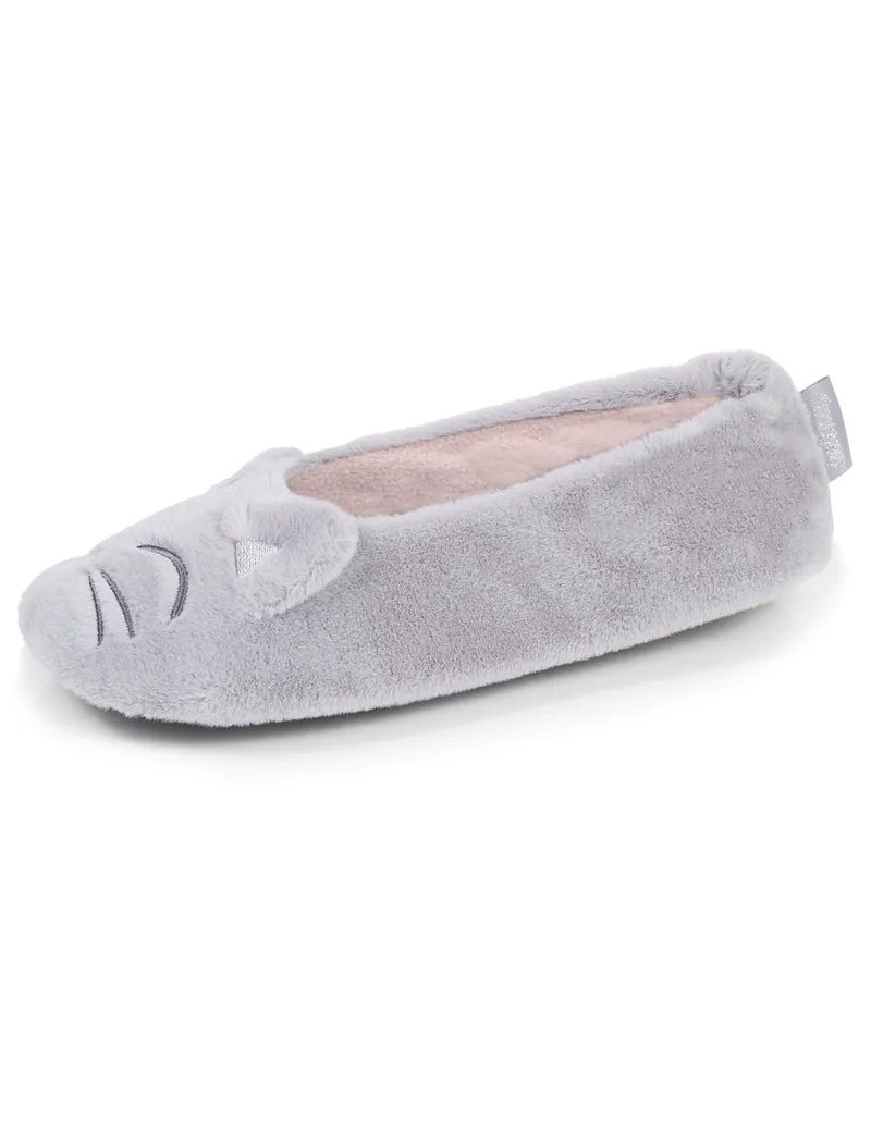 Chaussons Ballerines Femme 3D fourrure Gris