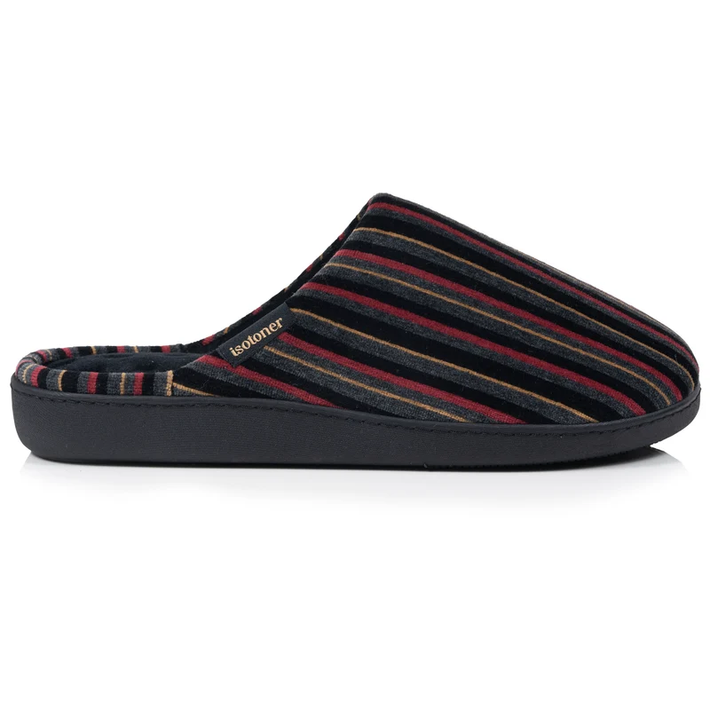 Chaussons Mules Homme Rayures Bordeaux