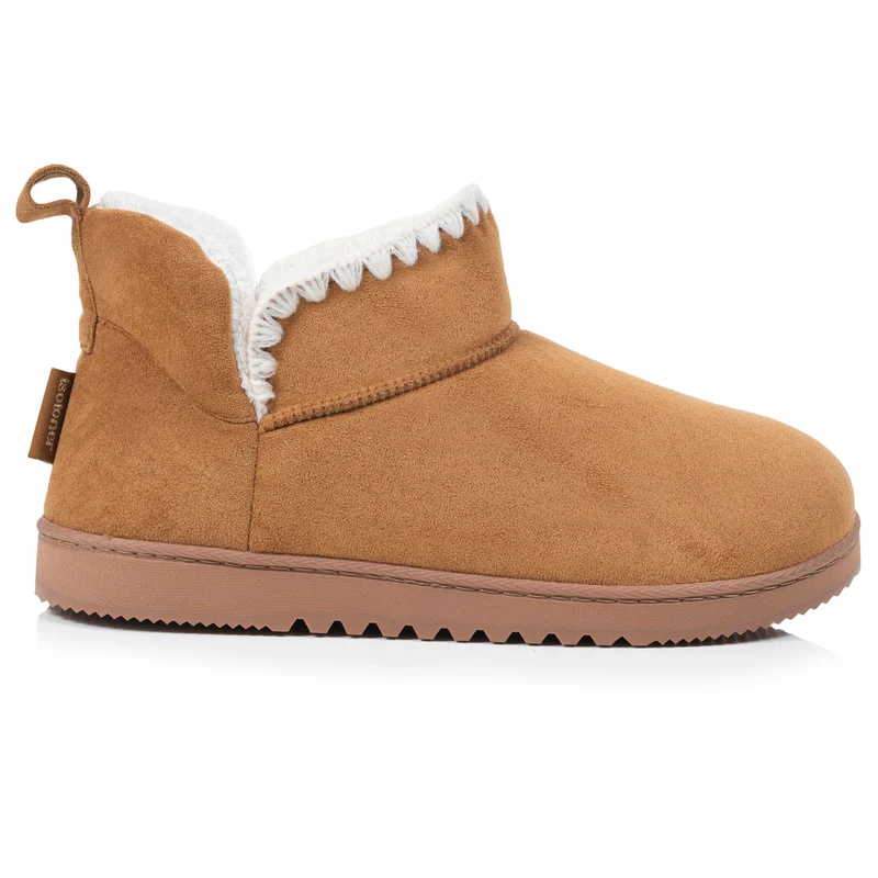 Chaussons Bottillons Femme Camel broderies