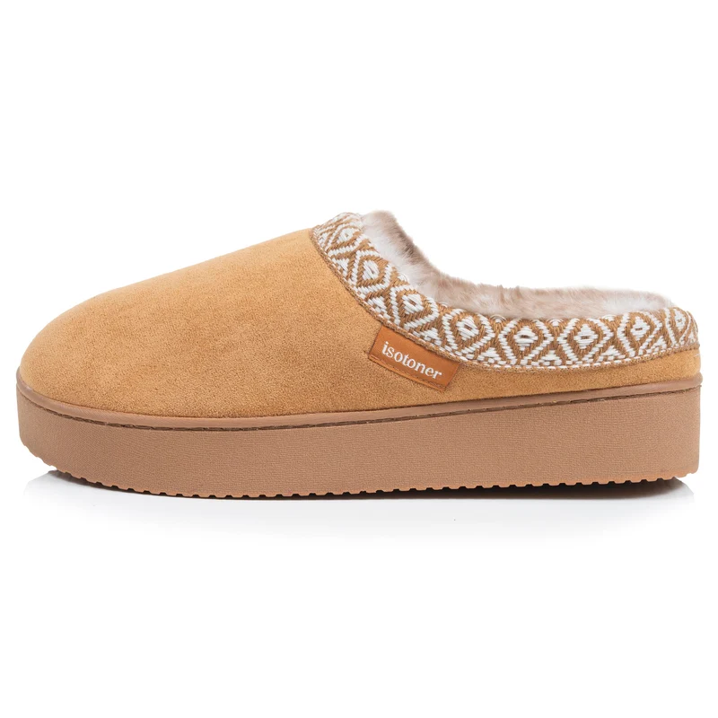 Chaussons Mules plateforme Femme Camel liseré