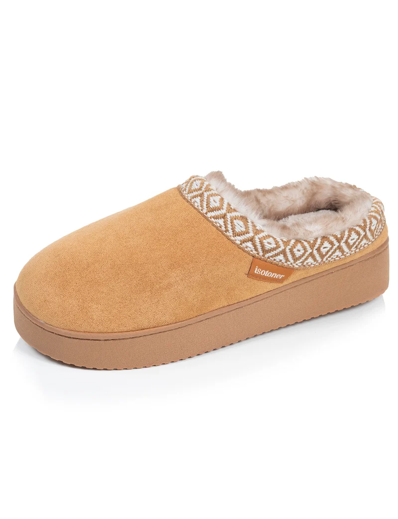 Chaussons Mules plateforme Femme Camel liseré