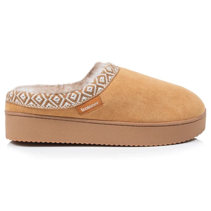 Chaussons Mules plateforme Femme Camel liseré