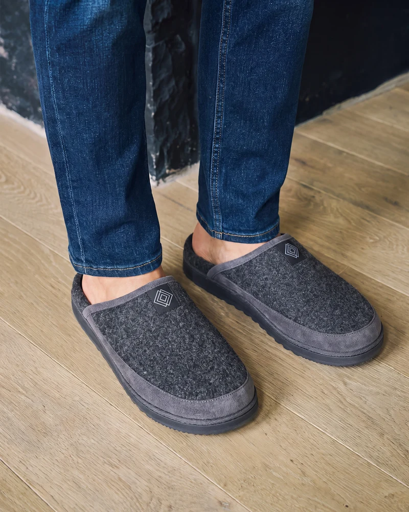 Chaussons Mules Homme Gris semelle crantée