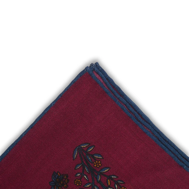 Pochette bordeaux & bleu - Motif Animaux - Laine & Soie