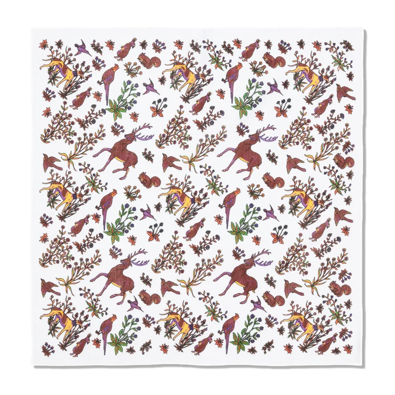 Pochette beige et bordeaux - Motif Animaux - Laine & Soie
