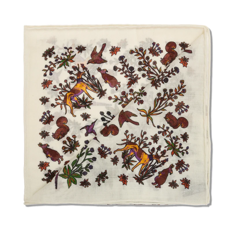Pochette beige et bordeaux - Motif Animaux - Laine & Soie