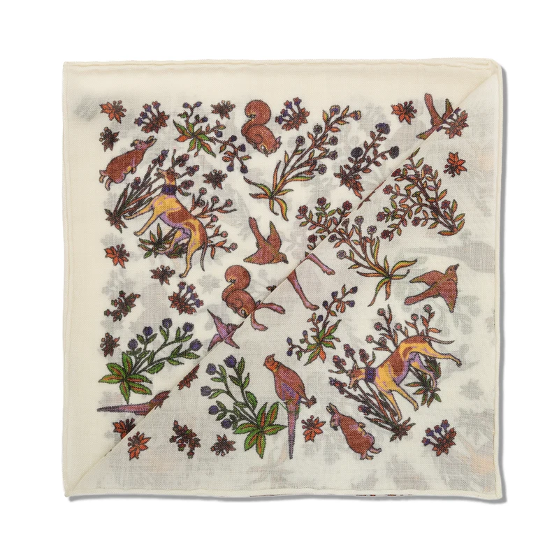 Pochette beige et bordeaux - Motif Animaux - Laine & Soie