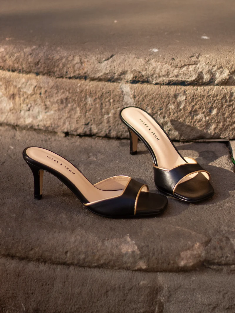 Mules talon fin cuir noir