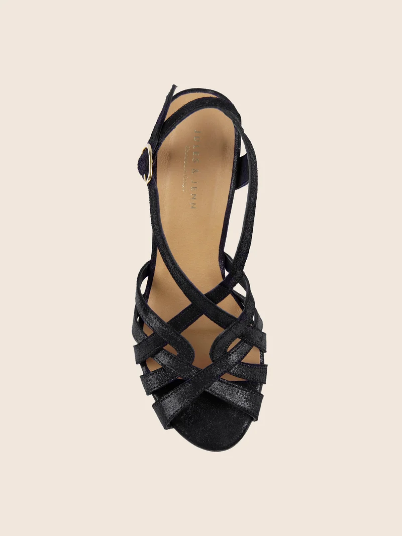Sandales talon brides croisées cuir noir
