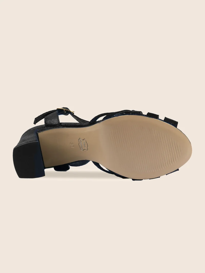 Sandales talon brides croisées cuir noir