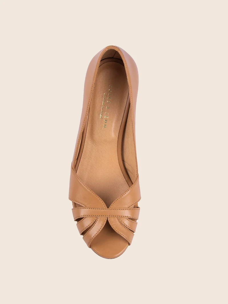Escarpins bout ouvert cuir camel