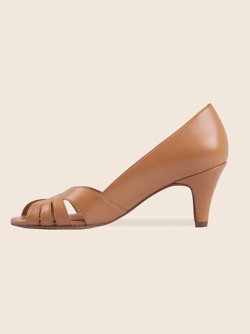 Escarpins bout ouvert cuir camel
