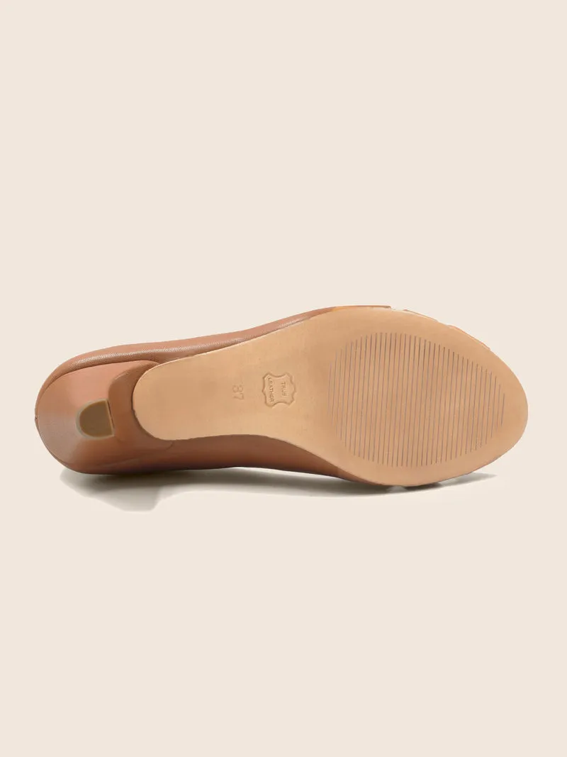 Escarpins bout ouvert cuir camel