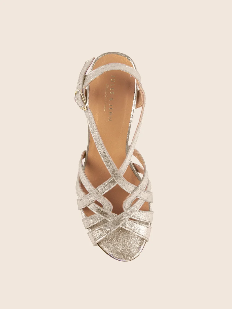 Sandales talon brides croisées cuir doré
