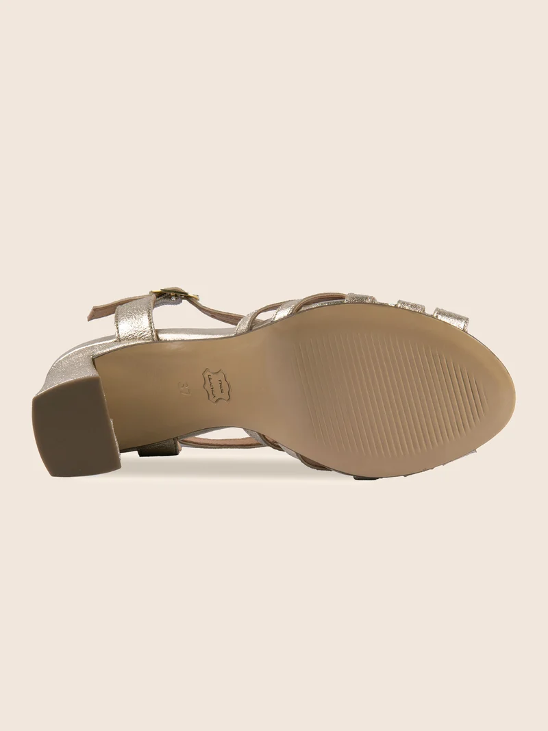 Sandales talon brides croisées cuir doré