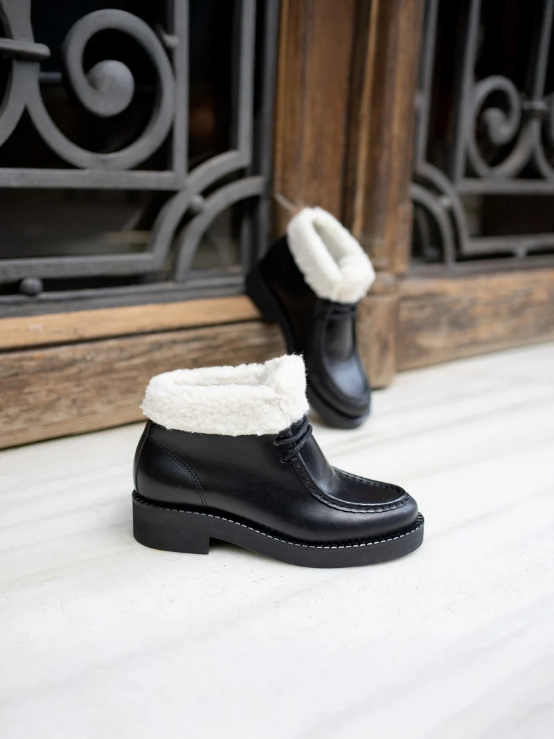 Bottines fourrées basses cuir noir