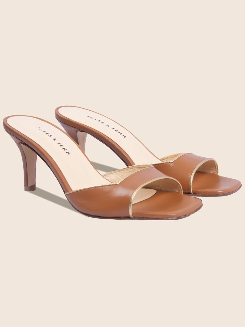 Mules talon fin cuir camel