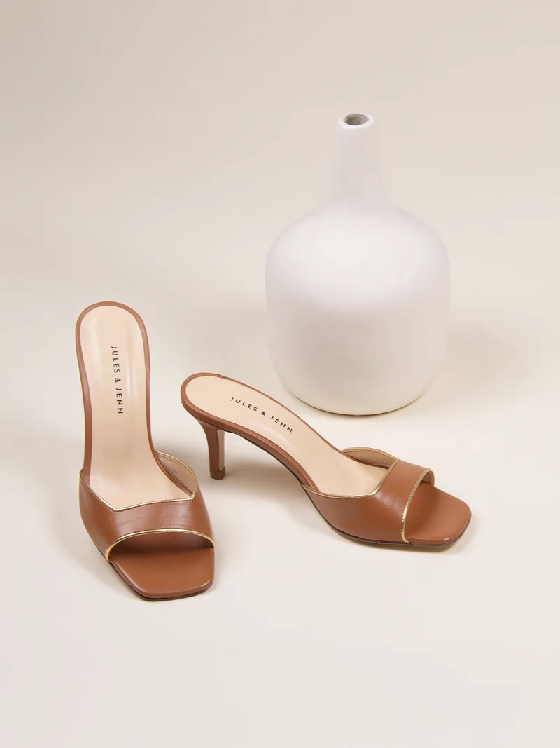 Mules talon fin cuir camel