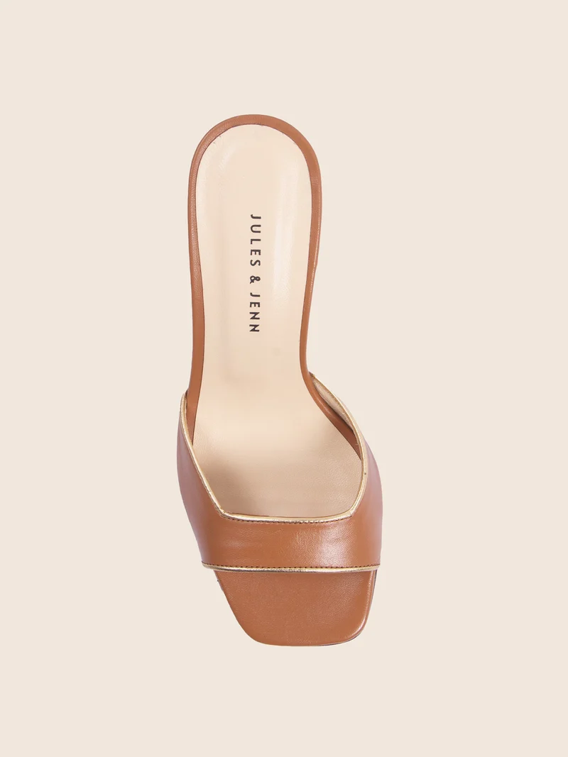 Mules talon fin cuir camel