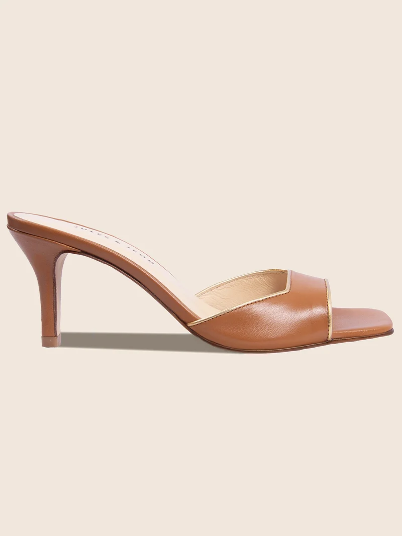 Mules talon fin cuir camel