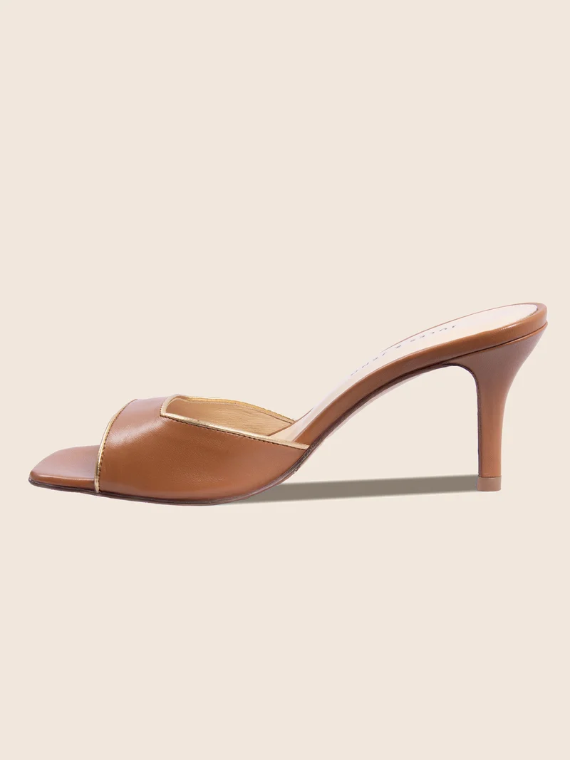 Mules talon fin cuir camel