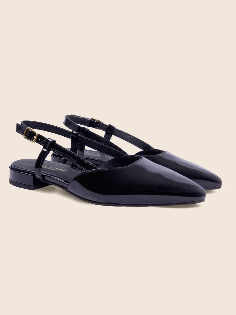 Ballerines slingback cuir vernis noir