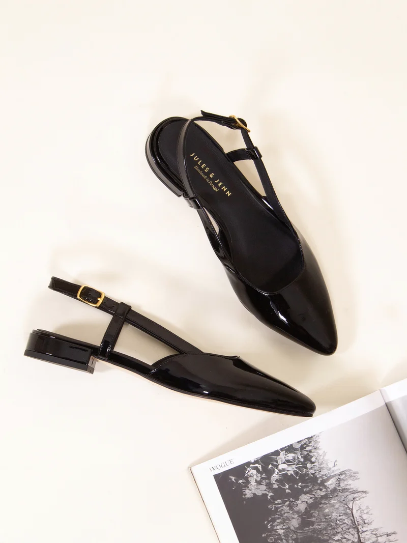 Ballerines slingback cuir vernis noir