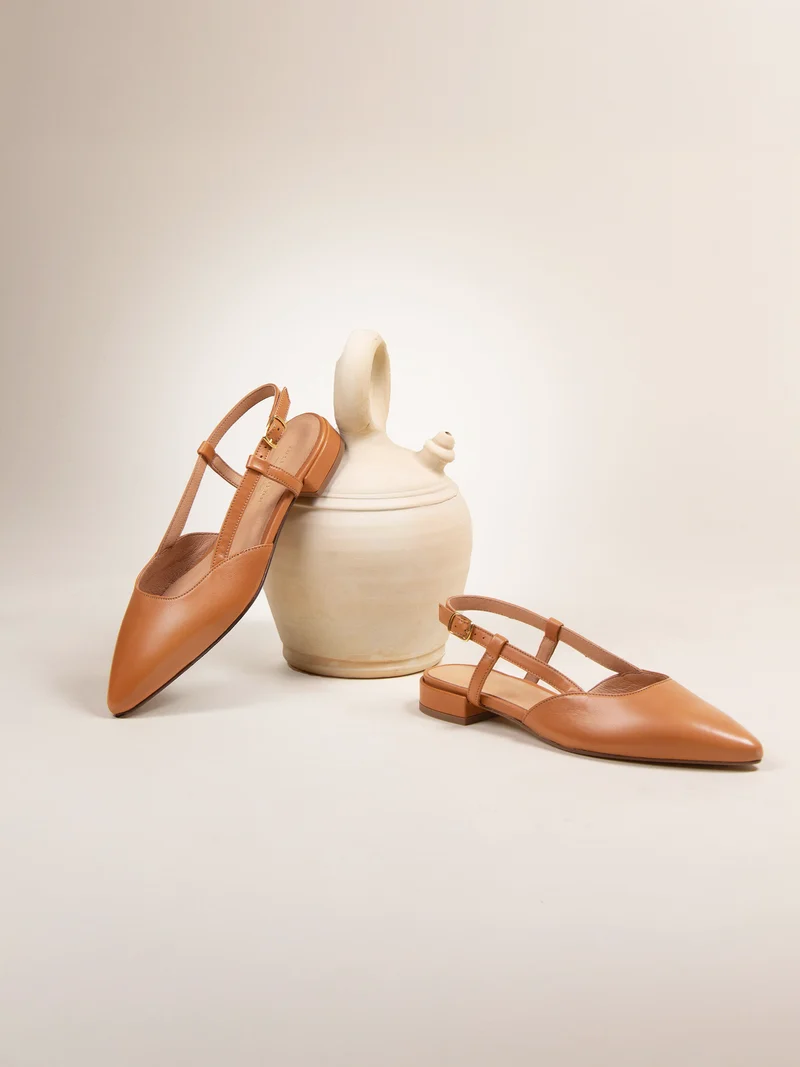 Ballerines slingback cuir camel