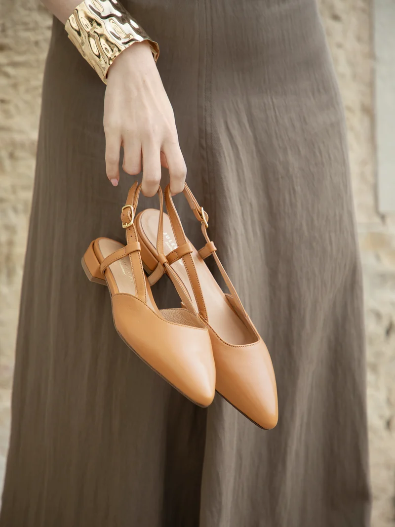 Ballerines slingback cuir camel