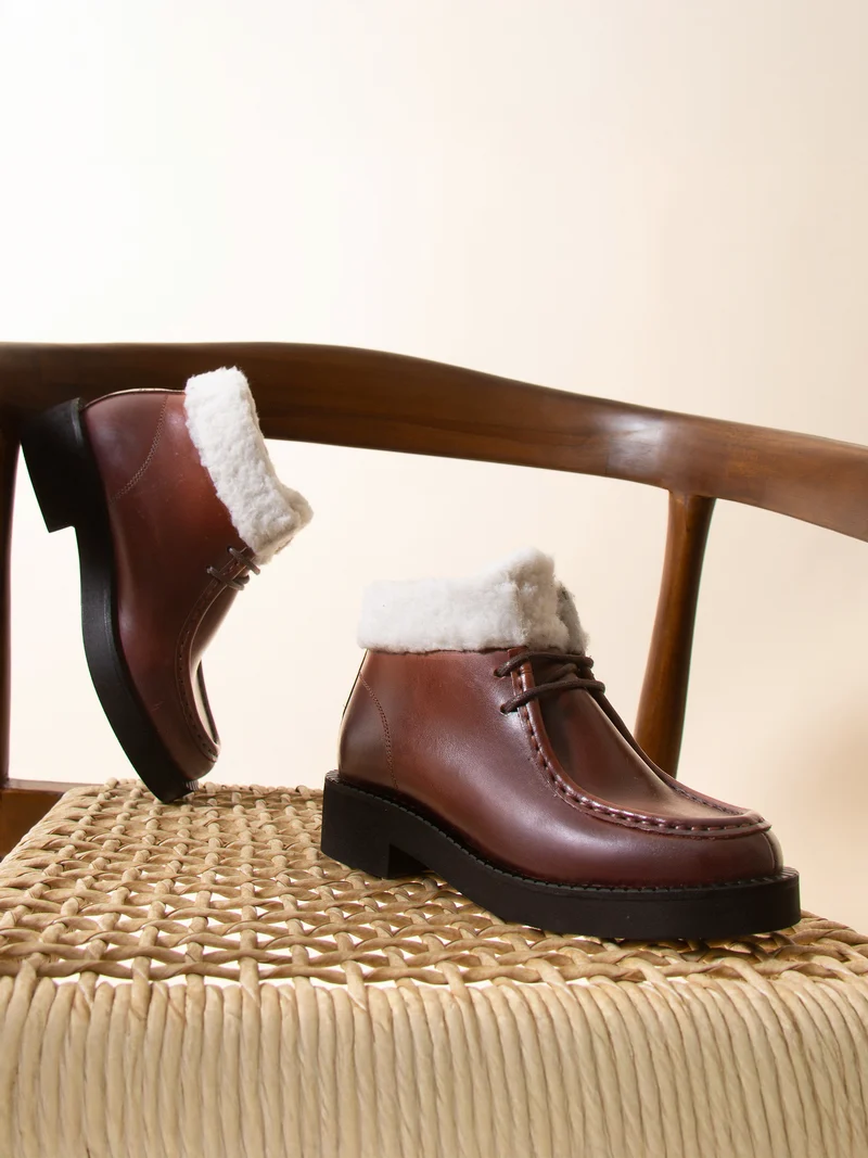 Bottines fourrées basses cuir marron