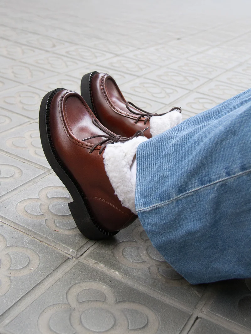 Bottines fourrées basses cuir marron